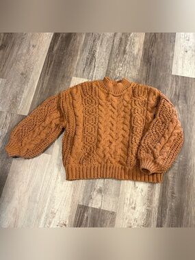 POL Chunky Cable Knit Mock Neck Long Sleeve Chenille Sweater Rust Brown Size S